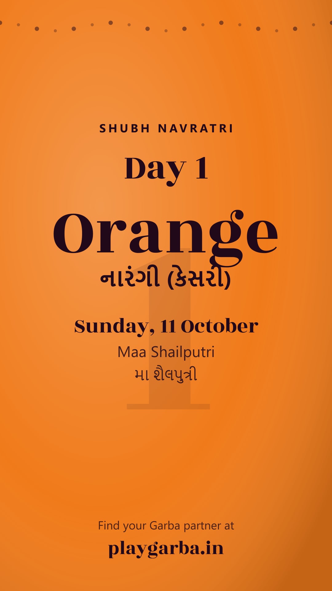 Navratri day 1 orange WhatsApp status image, Shubh Navratri, Sunday, 11 October