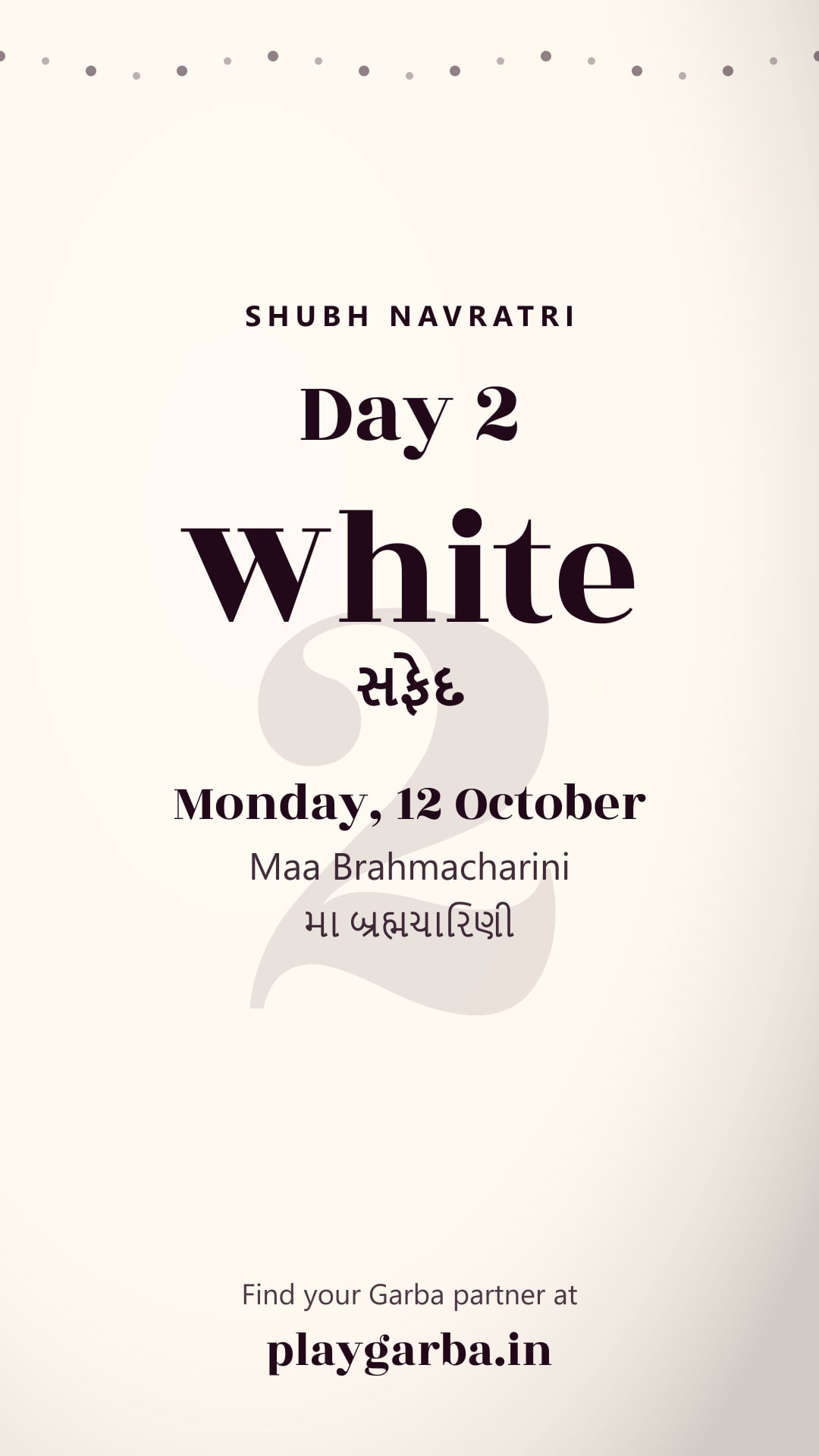 Navratri day 2 white WhatsApp status image, Shubh Navratri, Monday, 12 October