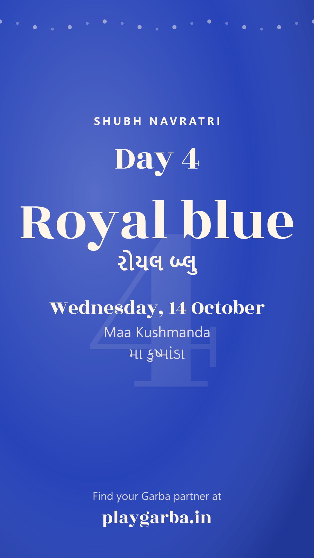 Navratri day 4 royal blue WhatsApp status image, Shubh Navratri, Wednesday, 14 October